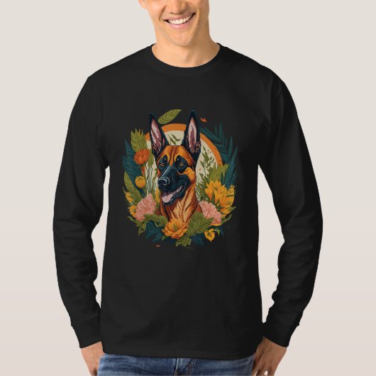 Dog Lover Smiling Belgian Malinois Dog Flowers Flo T-Shirt (Vorderseite)