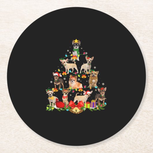 Dog Lover spendet Chihuahua Tree Weihnachtslicht Runder Pappuntersetzer (Vorderseite)
