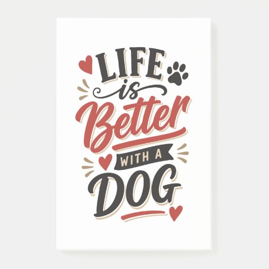 Dog Lover Wall Art - Life is Better with a Dog Red Post-it Klebezettel (Vorderseite)