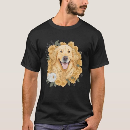 Dog Lover Women Golden Retriever Flower Print Flor T-Shirt (Vorderseite)