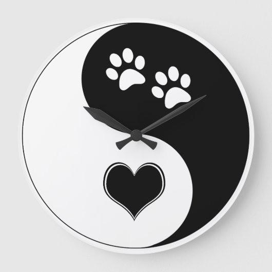 Dog Lover Yin Yang Hear und Paw Prints Große Wanduhr (Vorderseite)