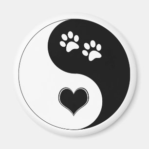 Dog Lover Yin Yang Heart and Paw Prints Magnet