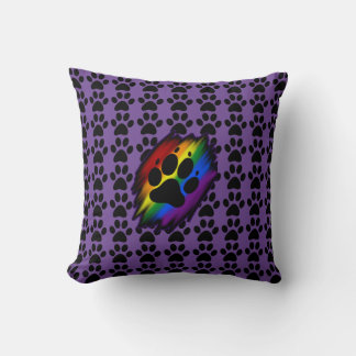 Dog lover's many paws rainbow pawprint purple kissen
