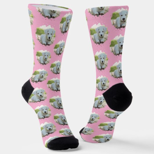Dog Lovers Personalized Photo Pattern Pink Socken (Gewinkelt)