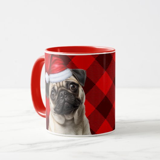 Dog Lover's Pug Holiday Red Buffalo Plaid Tasse (Vorderseite Links)