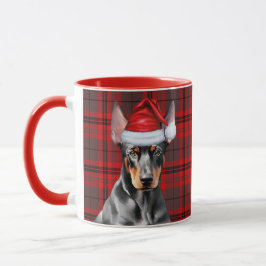 Dog Lover's Red Plaid Doberman Pinscher Holiday Tasse