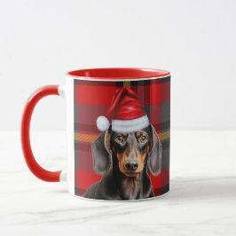Dog Lover's Red Plaid Smooth Dachshund Holiday Tasse