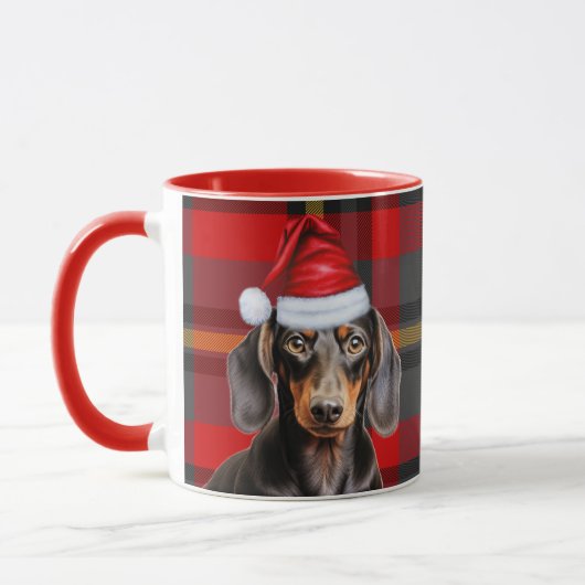 Dog Lover's Red Plaid Smooth Dachshund Holiday Tasse (Links)