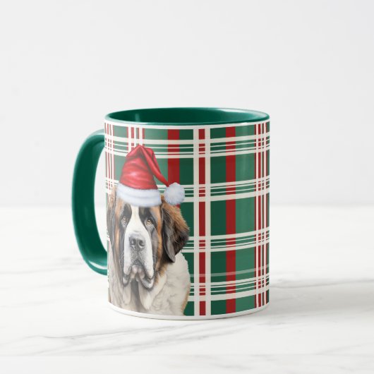 Dog Lover's Saint Bernard Santa Holiday Plaid Tasse (Vorderseite Links)