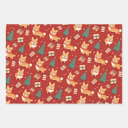 Dog Lovers Weihnachts Muster Niedlich Holiday Corg Geschenkpapier Set (Vorderseite 2)