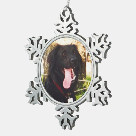 Dog Luke Schneeflocken Zinn-Ornament (Rechts)