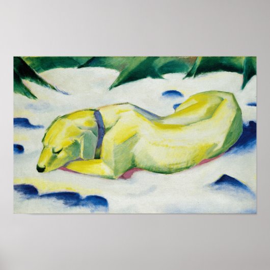 Dog Lying in the Snow Gemälde von Franz Marc Poster (Vorne)