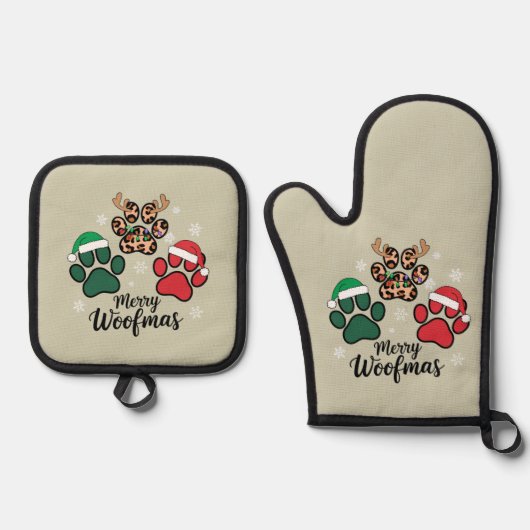 Dog Mama Christmas Merry Woofmas Hund Lover Xmas Ofenhandschuh & Topflappen-Set (Vorderseite)