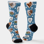 DOG MAMA Custom 4 Hauskatze Hund Herz Foto Blau Socken (Gewinkelt)