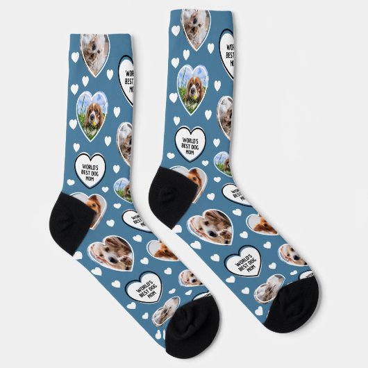 DOG MAMA Custom 4 Hauskatze Hund Herz Foto Blau Socken (Rechts)