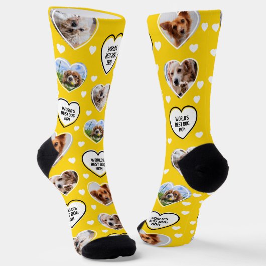 DOG MAMA Custom 4 Hauskatze Hund Herz Foto Gelb Socken (Gewinkelt)