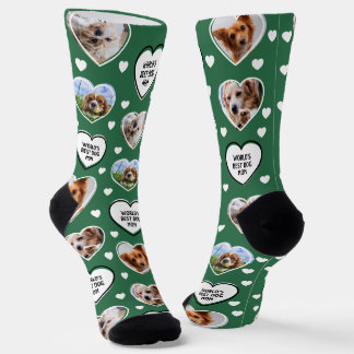 DOG MAMA Custom 4 Hauskatze Hund Herz Foto Grün Socken