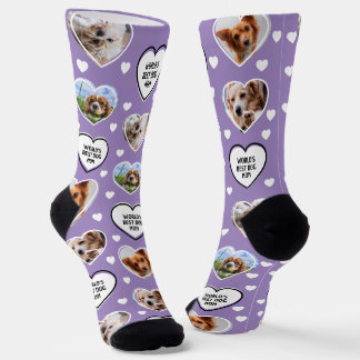 DOG MAMA Custom 4 Hauskatze Hund Herz Foto Lila Socken