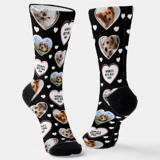 DOG MAMA Custom 4 Hauskatze Hund Herz Foto Schwarz Socken