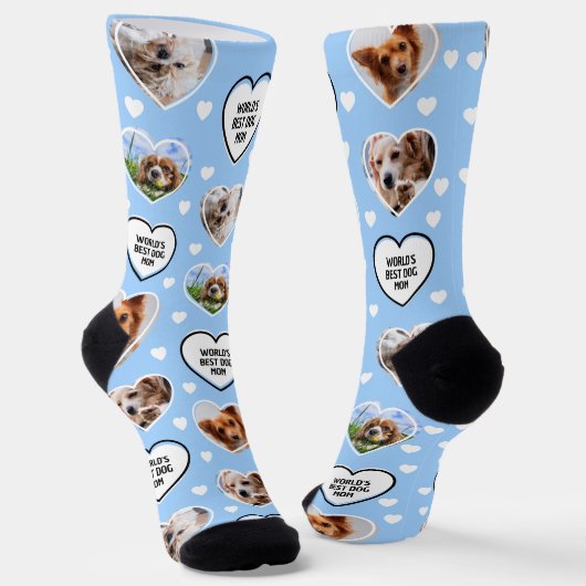 DOG MAMA Custom 4 Haustier Hund Herz Foto Light Bl Socken (Gewinkelt)