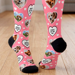 DOG MAMA Custom 4 Pet Cat Hund Herz Foto Rosa Socken