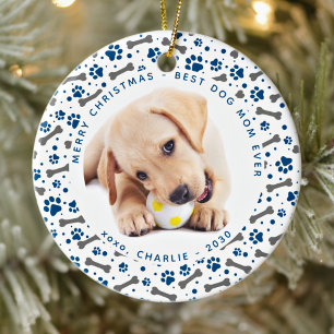 DOG MAMA Custom Pet Foto Paw Prints Weihnachten Keramik Ornament