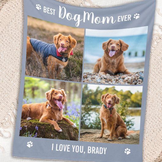DOG MAMA Modernes Personalisiertes 4-Foto Collage Fleecedecke