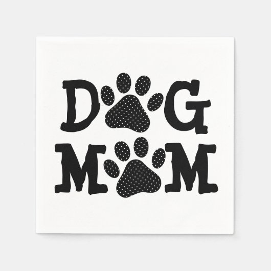 DOG MAMA Pawprints mit Polka Dots Serviette (Vorderseite)