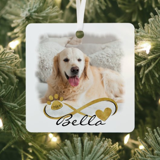 Dog Memorial 2 Fotos PawPrint Herz Unendlichkeit Ornament Aus Metall (InSitu)