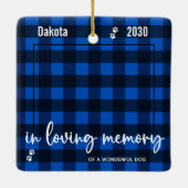 Dog-Memorial Blau Kariert in Love Memory-Foto Keramikornament (Rückseite)