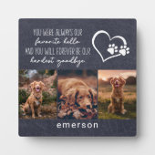 Dog Memorial Blue Leather Foto Collage Fotoplatte (Vorderseite)