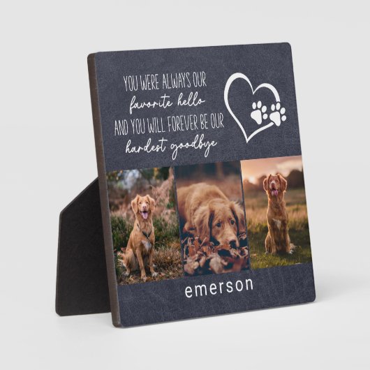 Dog Memorial Blue Leather Foto Collage Fotoplatte (Vorderseite)
