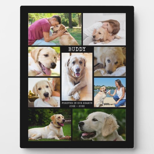 Dog Memorial Foto Collage Name Daten schwarz Fotoplatte (Vorderseite)
