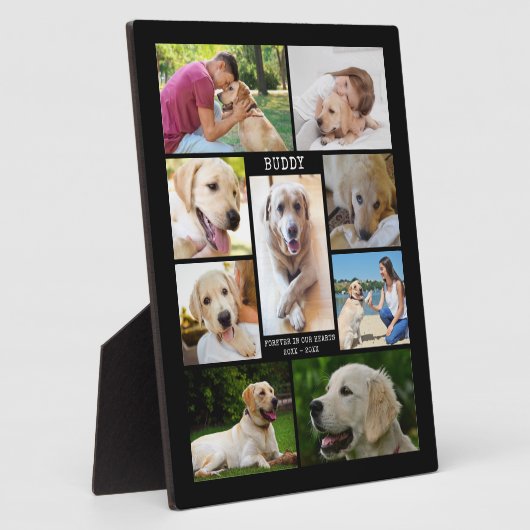 Dog Memorial Foto Collage Name Daten schwarz Fotoplatte (Seite)