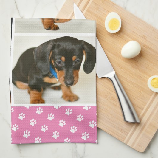 Dog Memorial Foto Collage Pet Pawprint Geschirrtuch (Viertel Falte)