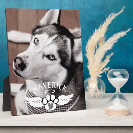 Dog Memorial Pawprint Heart Angel Wings Foto Fotoplatte (Seite)