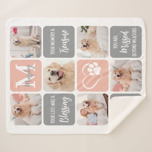 Dog Memorial Pet Loss Moderne Farben Foto Collage Sherpadecke (Vorderseite (Horizontal))