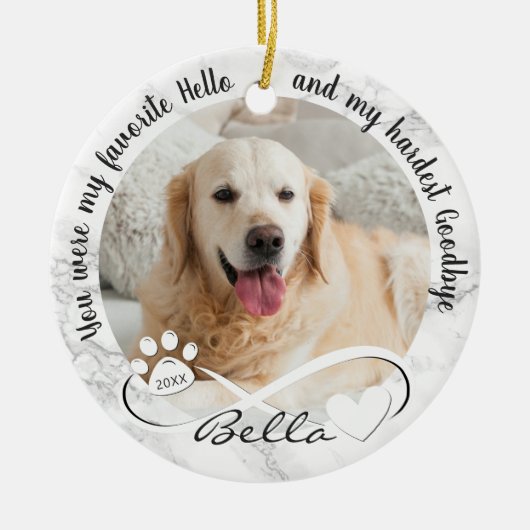 Dog Memorial Zitat 2 Foto Pawprint Herz Unendlichk Keramik Ornament (Vorne)