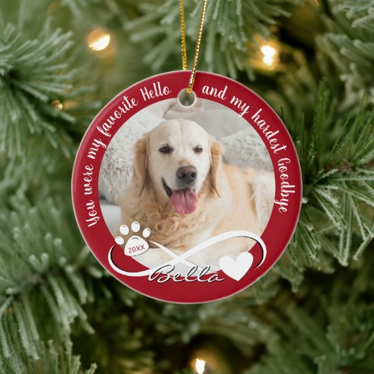 Dog Memorial Zitat 2 Foto Pawprint Herz Unendlichk Keramik Ornament (Baum)