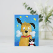 Dog mit Knochen & Katzenspass Post Card Postkarte (Stehend Vorderseite)