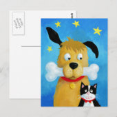Dog mit Knochen & Katzenspass Post Card Postkarte (Vorne/Hinten)