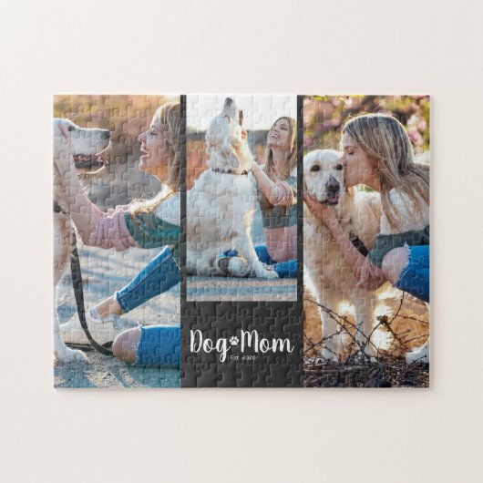 Dog Mom Established Modern Script Black 3 Photo  Puzzle (Horizontal)