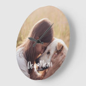 Dog Mom Established Script Photo Große Wanduhr (Winkel)