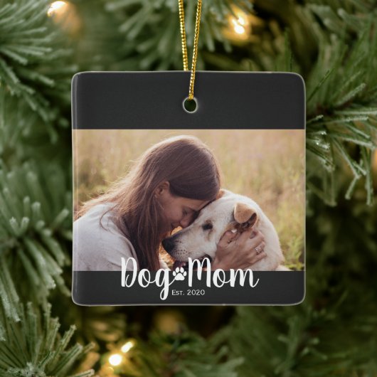 Dog Mom Established Script Photo Keramikornament (Baum)