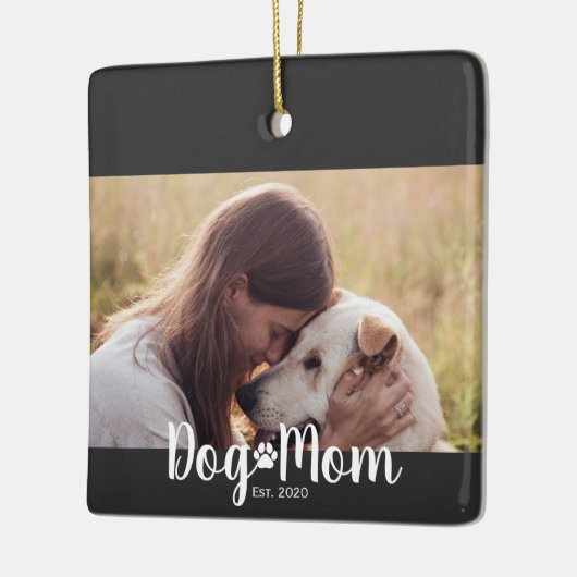 Dog Mom Established Script Photo Keramikornament (Links)