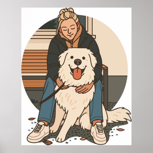 Dog Mom Hugging Fluffy Puppy Cute Pet Moment Poster (Vorne)