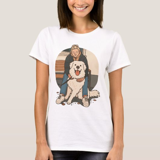 Dog Mom Hugging Fluffy Puppy Cute Pet Moment T-Shirt (Vorderseite)