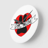 Dog Mom Paw And Red Heart Drawing Runde Wanduhr (Winkel)