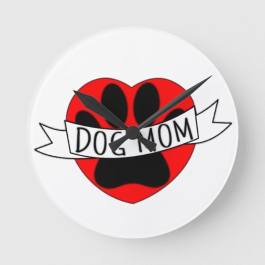 Dog Mom Paw And Red Heart Drawing Runde Wanduhr (Vorderseite)
