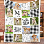 DOG MOM Personalized Photo Collage Unique Quilt  Fleecedecke<br><div class="desc">Dog Mom - My best friend has paws! Celebrate your best friend with a custom pet photo collage blanket! This unique dog lover blanket features 6 of your favorite pictures, black and white buffalo plaid, and gray watercolor paw prints and bones. All combined to make a unique quilt like fleece...</div>